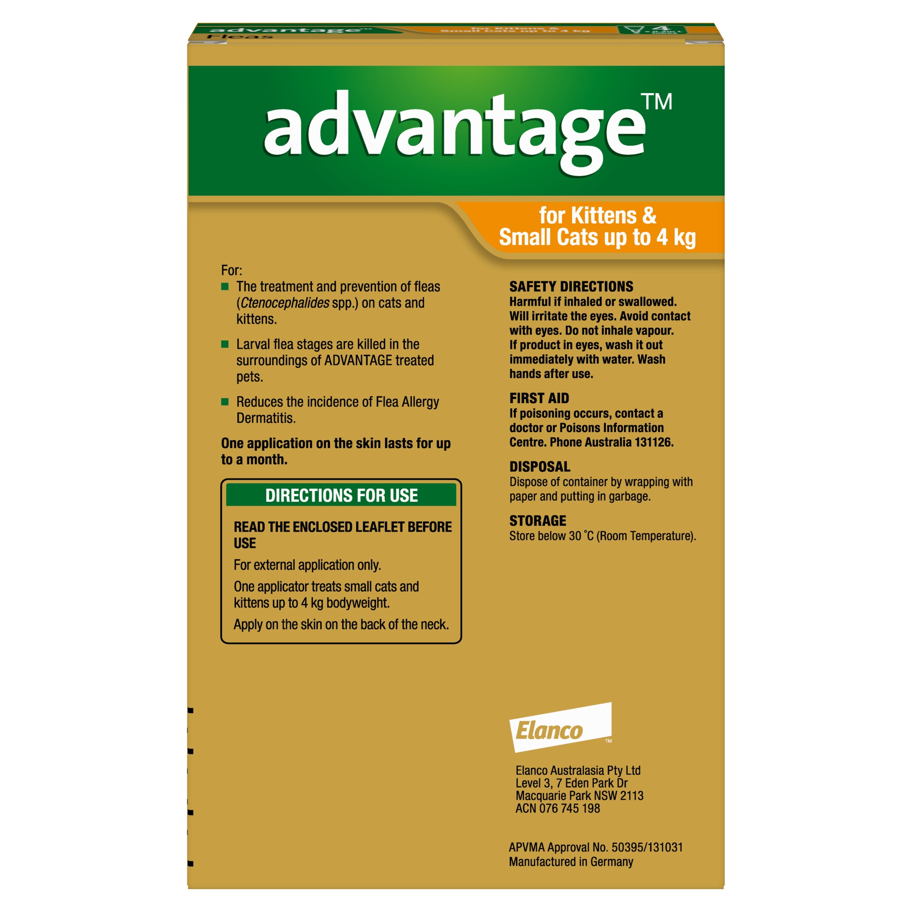 Advantage - Flea Treatment for Cats up to 4kg (4pk)