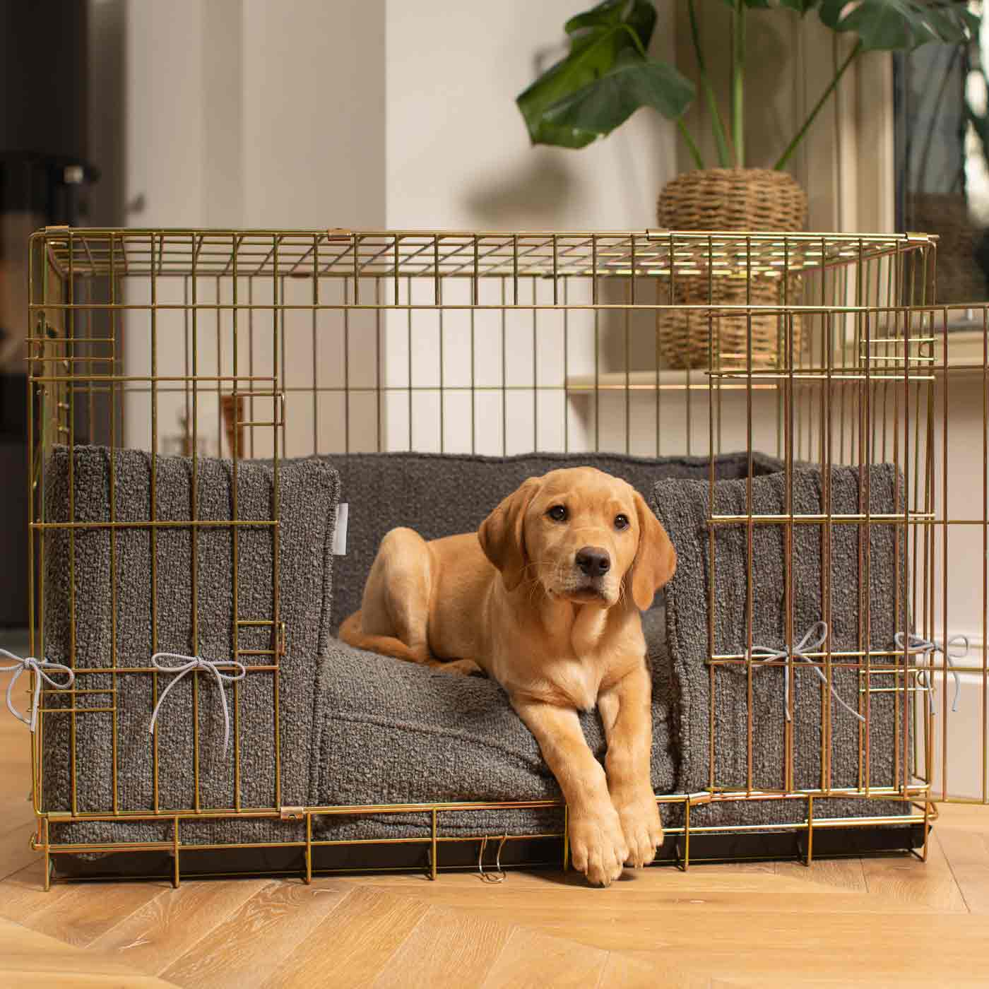 Dog Crate with Cushion & Bumper in Granite Bouclé by Lords & Labradors