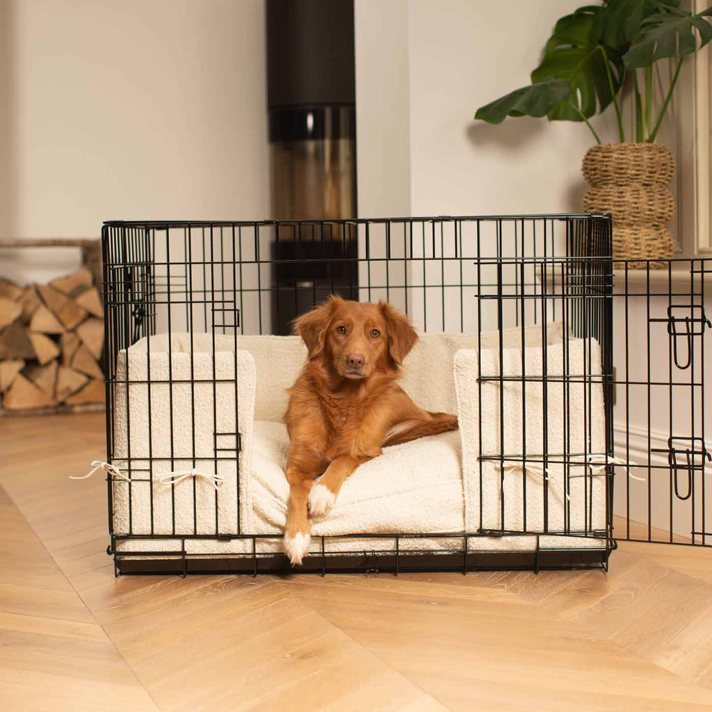 Dog Crate with Cushion & Bumper in Ivory Bouclé by Lords & Labradors