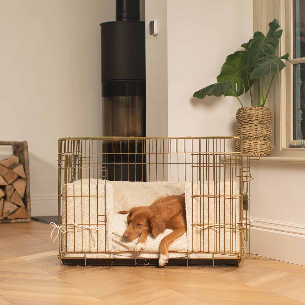Dog Crate with Cushion & Bumper in Ivory Bouclé by Lords & Labradors