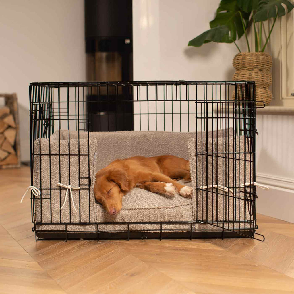Dog Crate with Cushion & Bumper in Mink Bouclé by Lords & Labradors