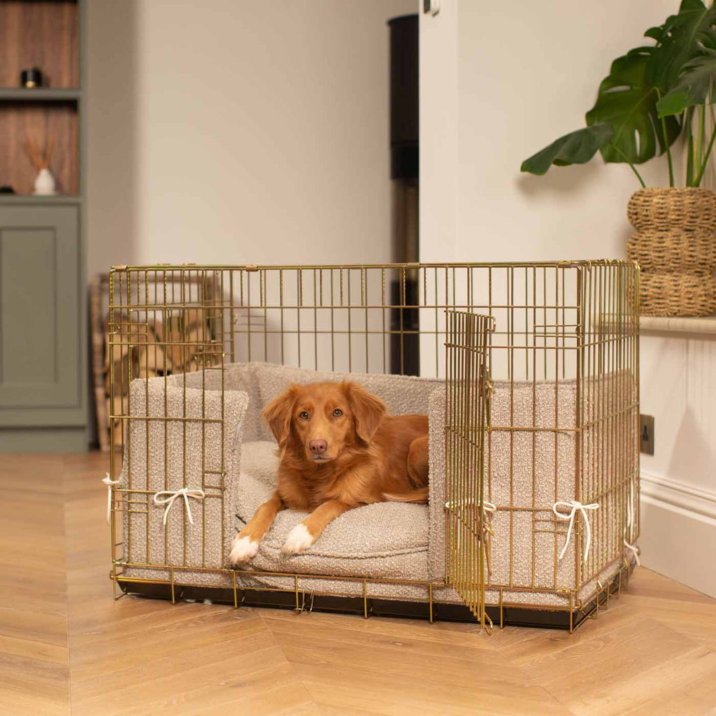 Dog Crate with Cushion & Bumper in Mink Bouclé by Lords & Labradors