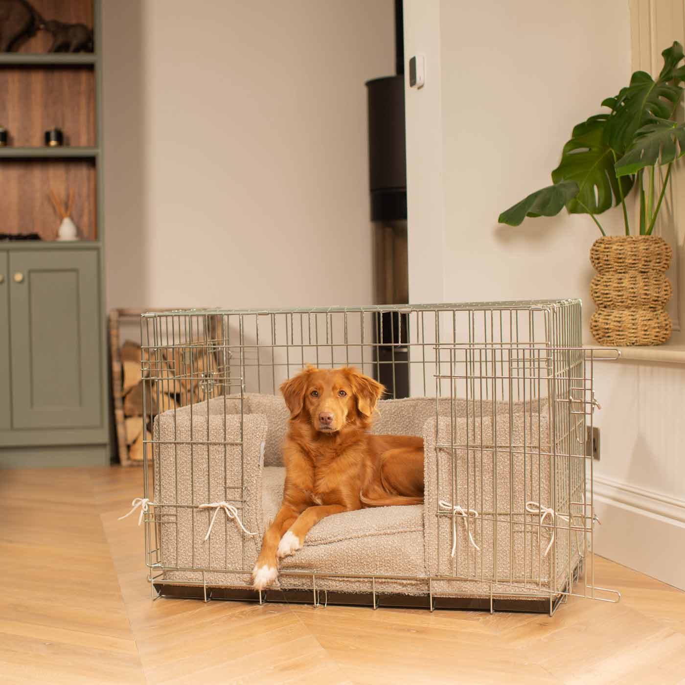 Dog Crate with Cushion & Bumper in Mink Bouclé by Lords & Labradors