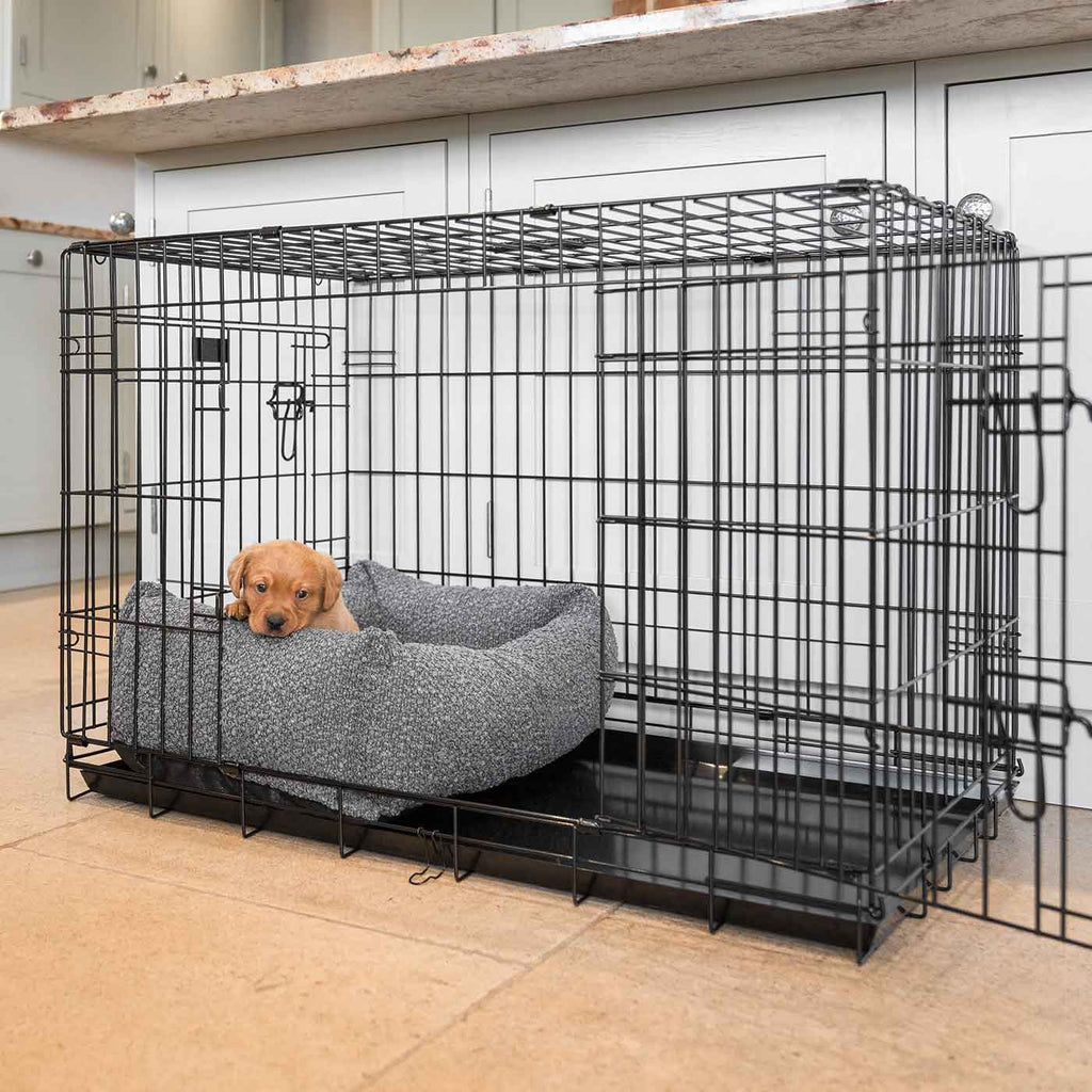 Dog Crate with Cosy & Calming Puppy Crate Bed in Granite Bouclé by Lords & Labradors