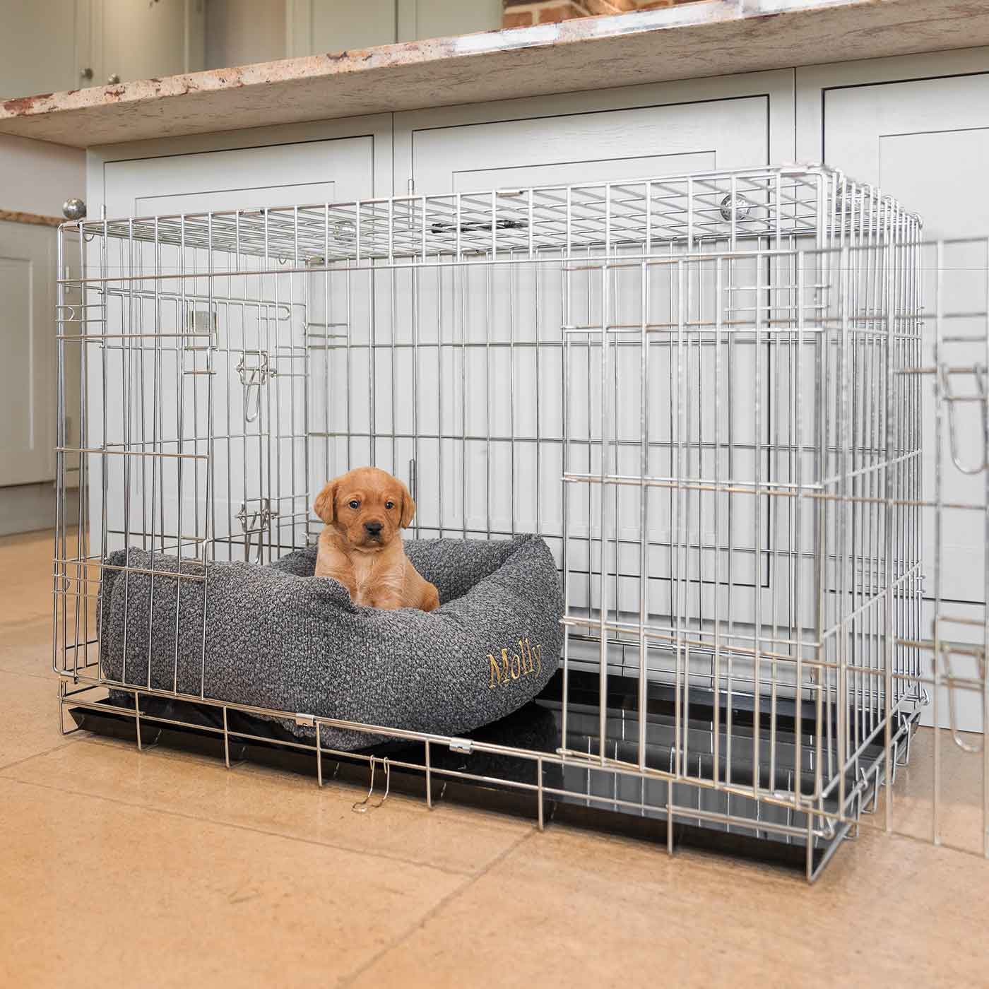 Dog Crate with Cosy & Calming Puppy Crate Bed in Granite Bouclé by Lords & Labradors