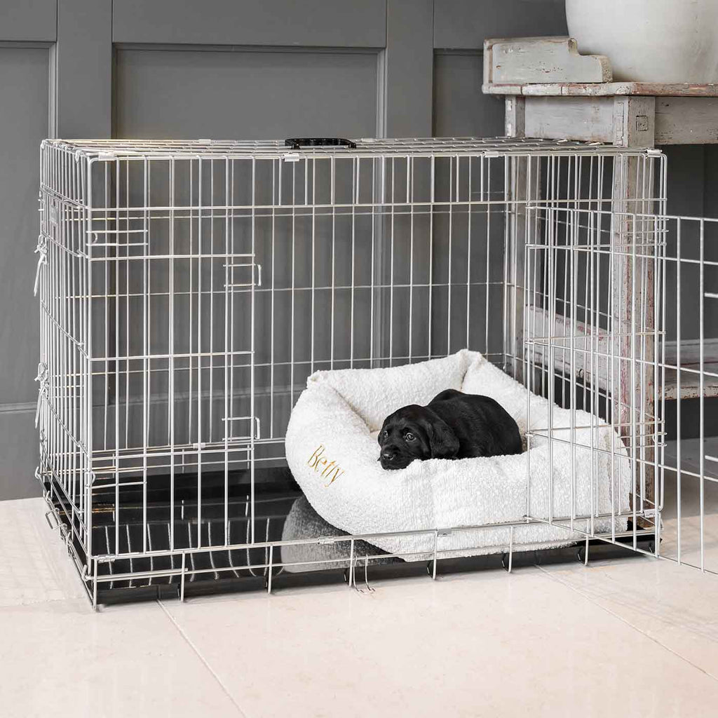 Dog Crate with Cosy & Calming Puppy Crate Bed in Ivory Bouclé by Lords & Labradors