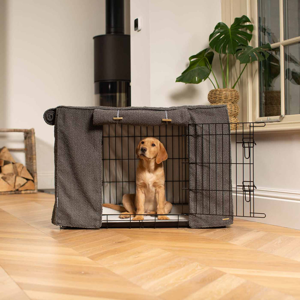 Dog Crate with Crate Cover in Granite Bouclé by Lords & Labradors