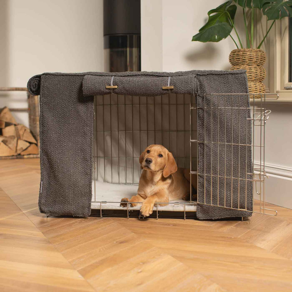 Dog Crate with Crate Cover in Granite Bouclé by Lords & Labradors