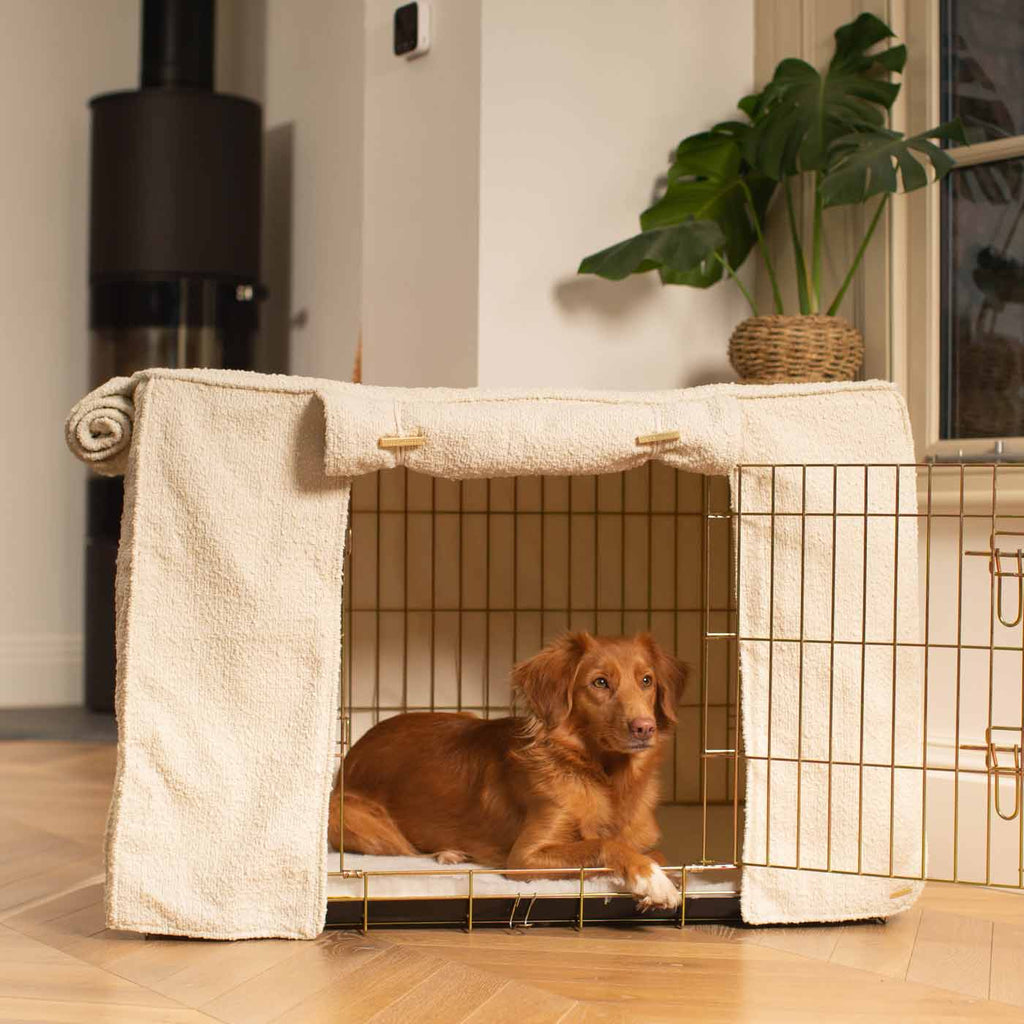 Dog Crate with Crate Cover in Ivory Bouclé by Lords & Labradors