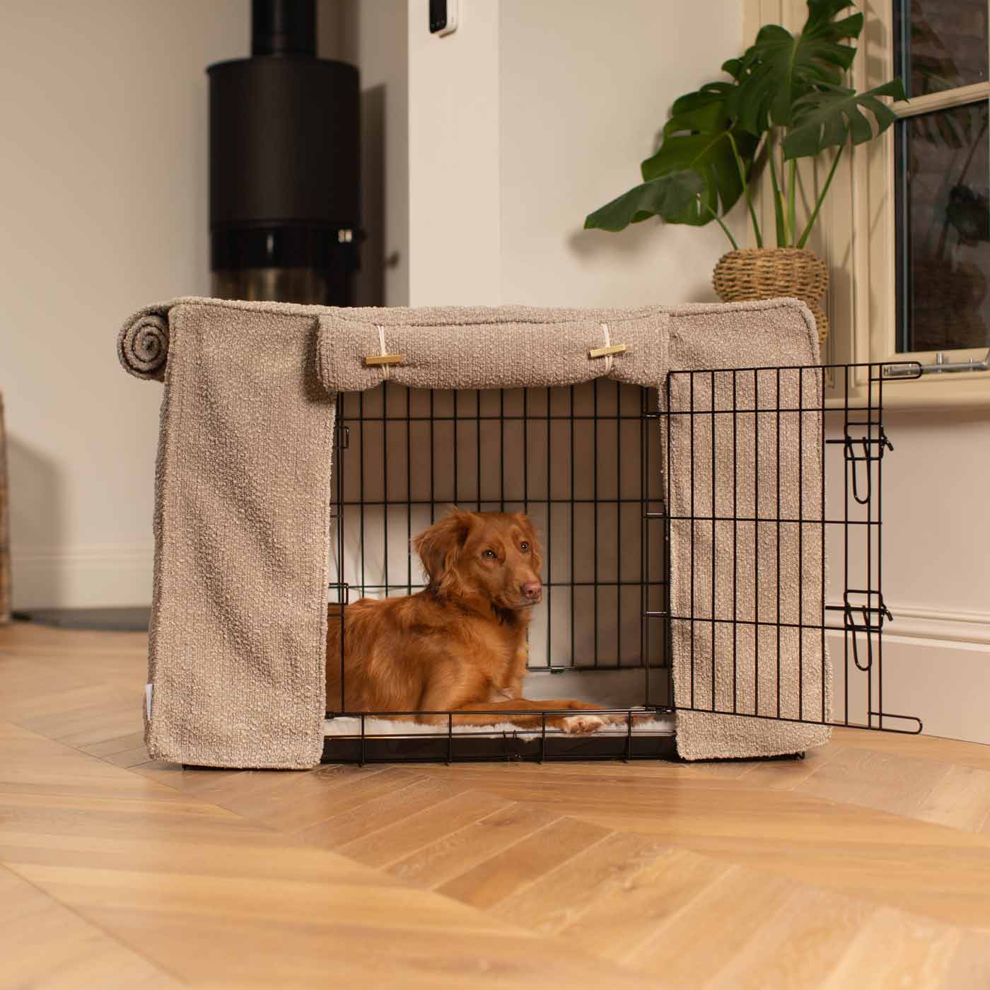 Dog Crate Cover in Mink Bouclé by Lords & Labradors