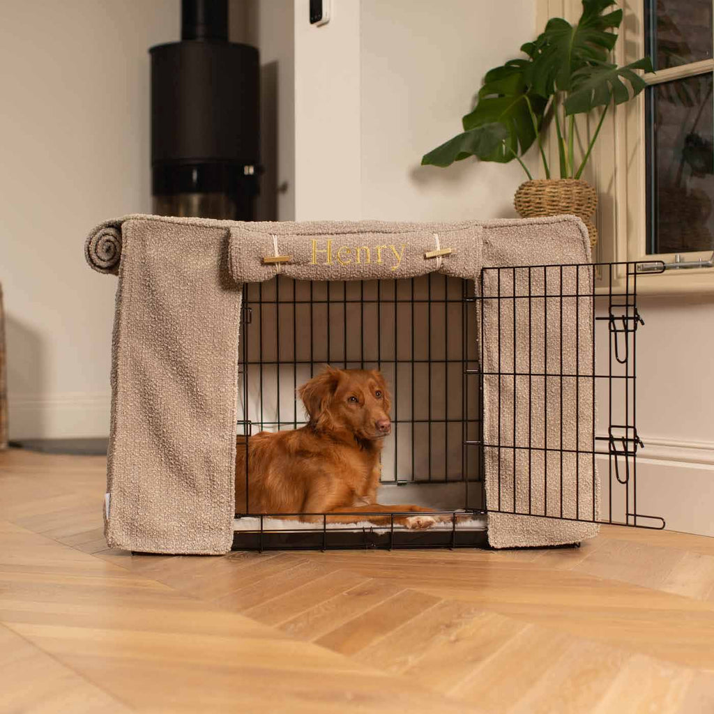 Dog Crate Cover in Mink Bouclé by Lords & Labradors