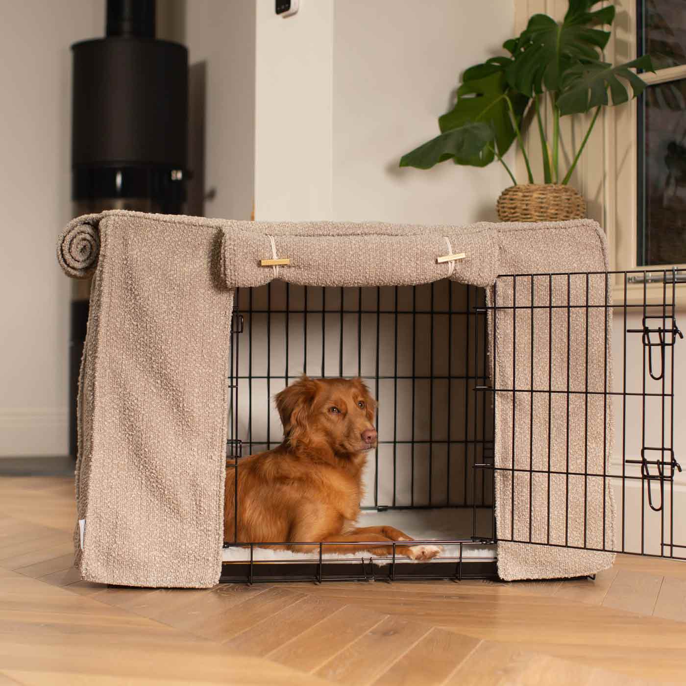 Dog Crate Cover in Mink Bouclé by Lords & Labradors