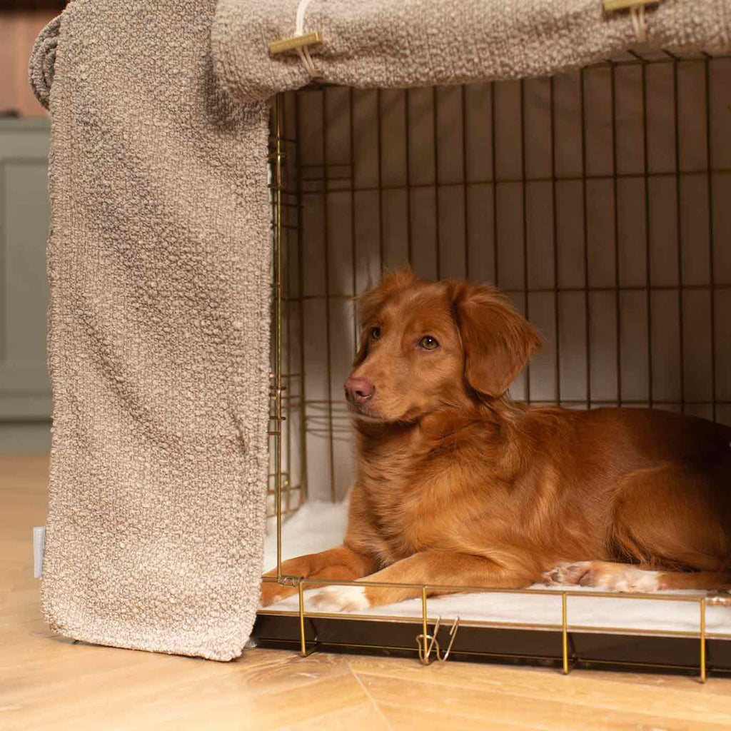 Dog Crate Cover in Mink Bouclé by Lords & Labradors