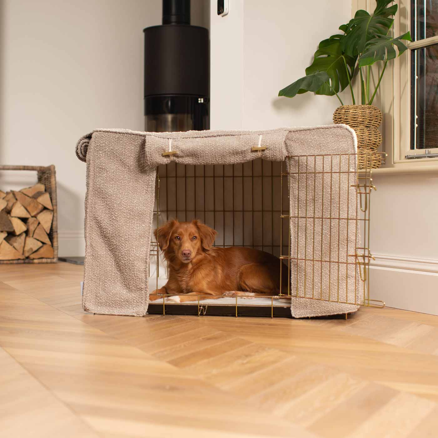 Dog Crate Cover in Mink Bouclé by Lords & Labradors