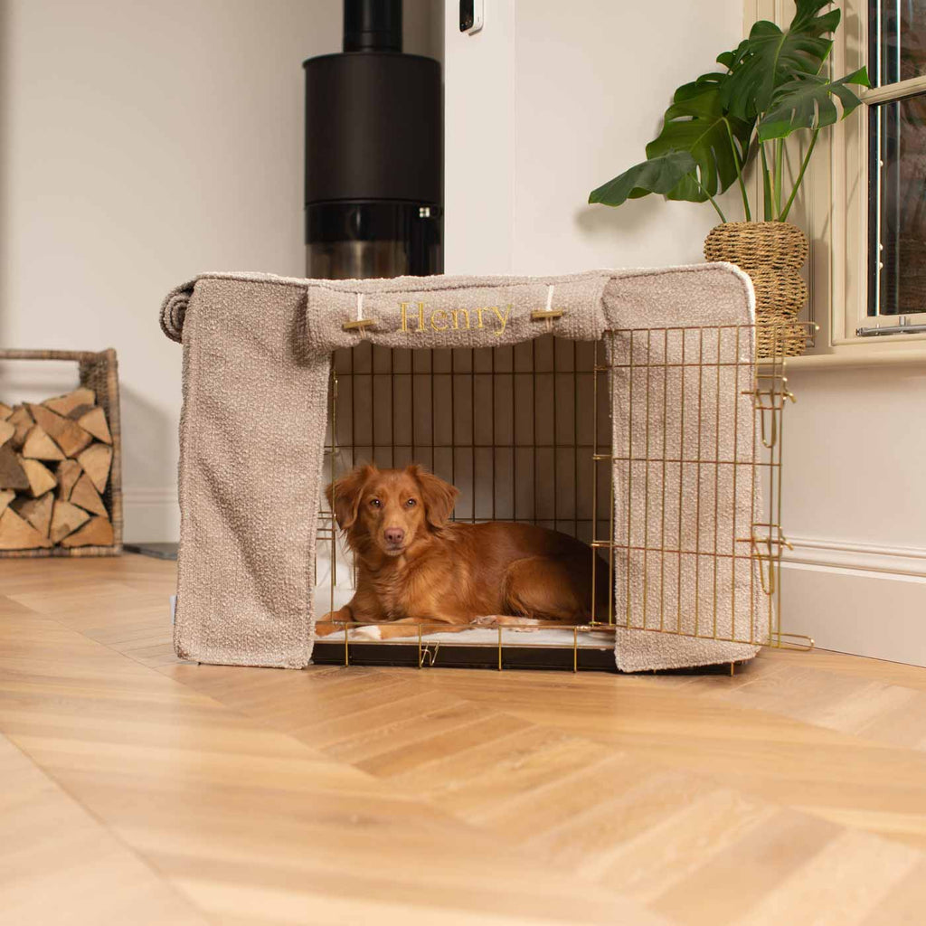 Dog Crate Cover in Mink Bouclé by Lords & Labradors