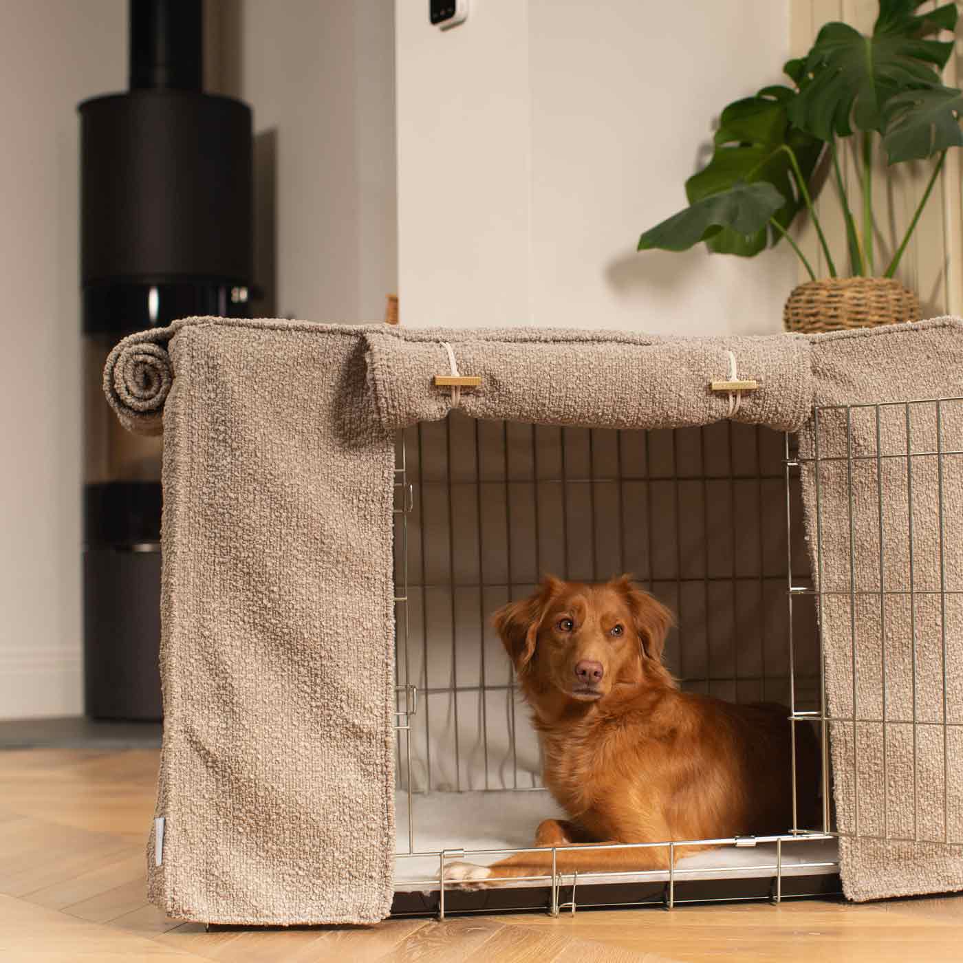 Dog Crate Cover in Mink Bouclé by Lords & Labradors