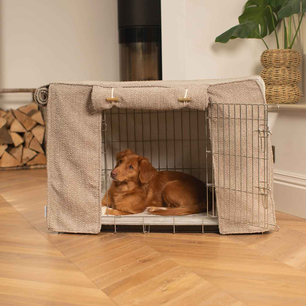 Dog Crate Cover in Mink Bouclé by Lords & Labradors