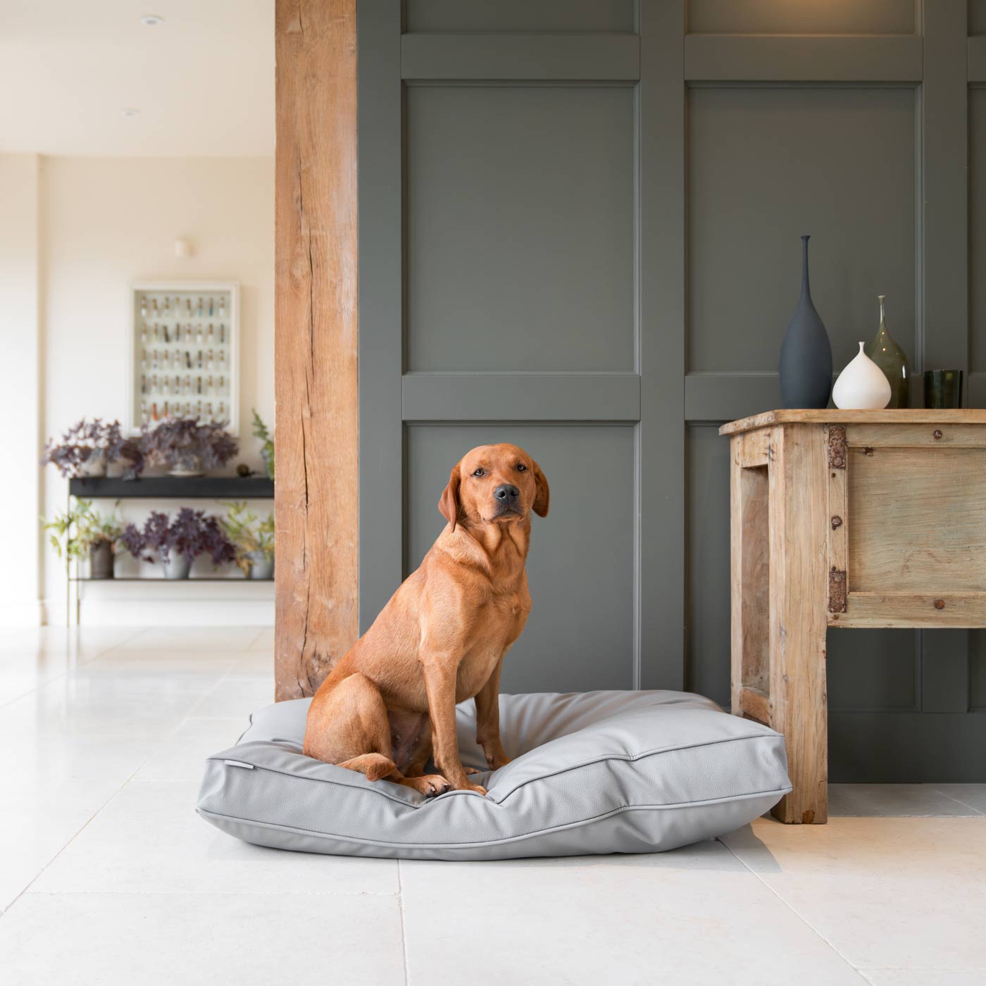 Dog Cushion With Removable Cover in Rhino Tough Granite Faux Leather by Lords & Labradors