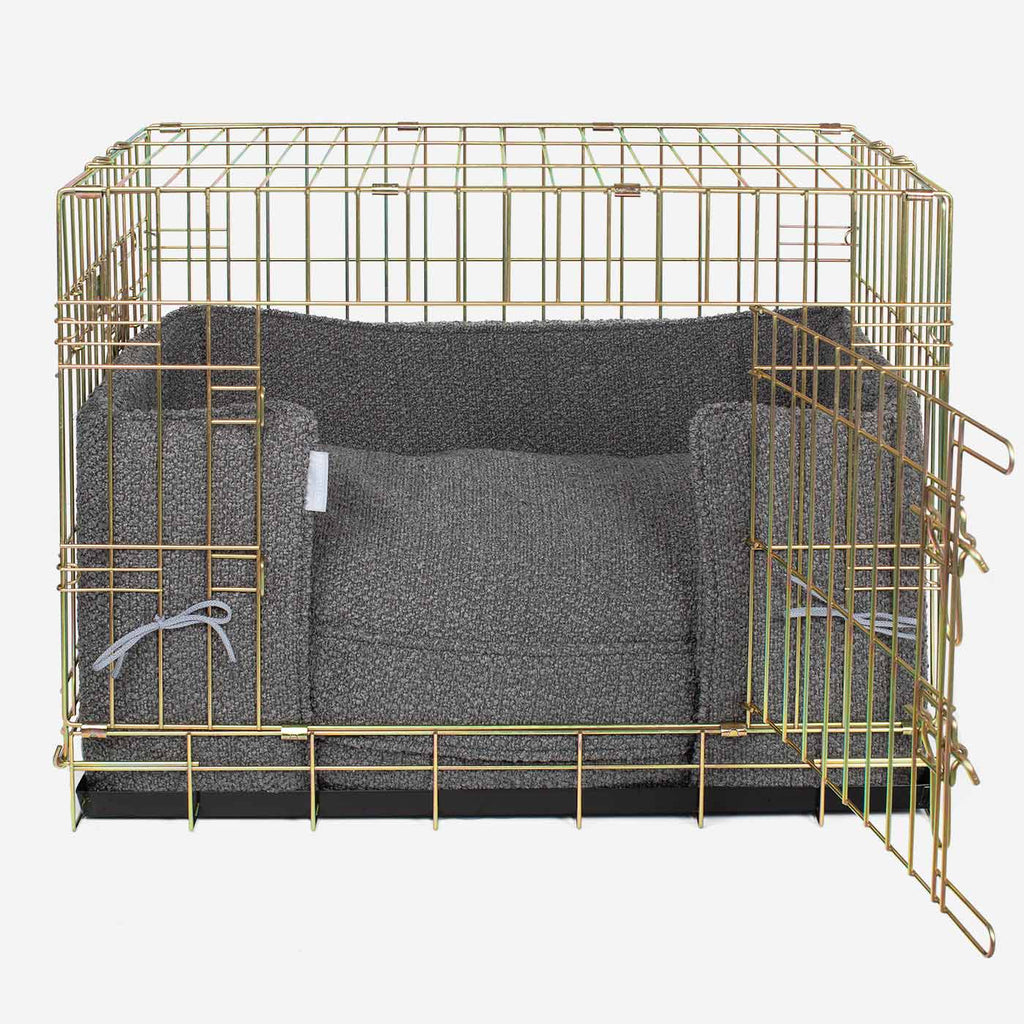 Dog Crate with Cushion & Bumper in Granite Bouclé by Lords & Labradors