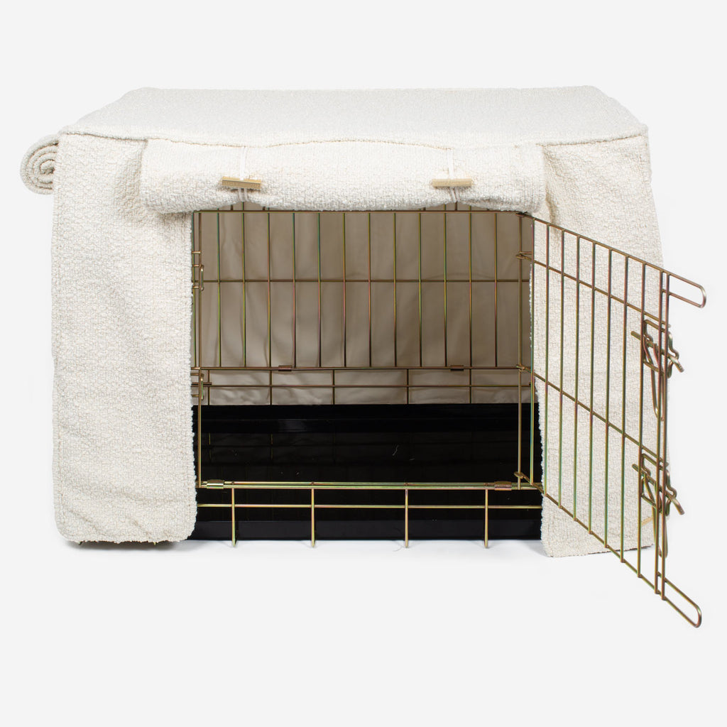 Dog Crate with Crate Cover in Ivory Bouclé by Lords & Labradors