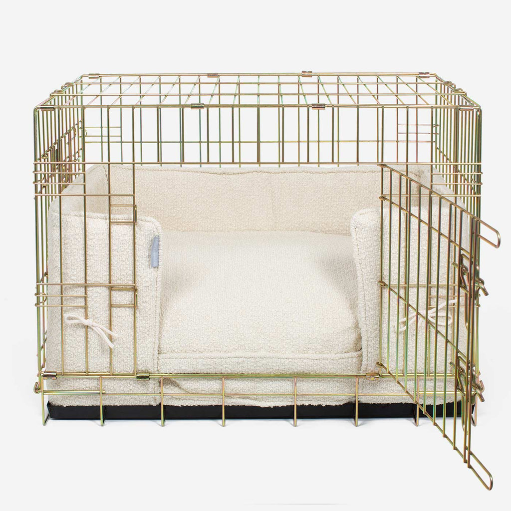 Dog Crate with Cushion & Bumper in Ivory Bouclé by Lords & Labradors