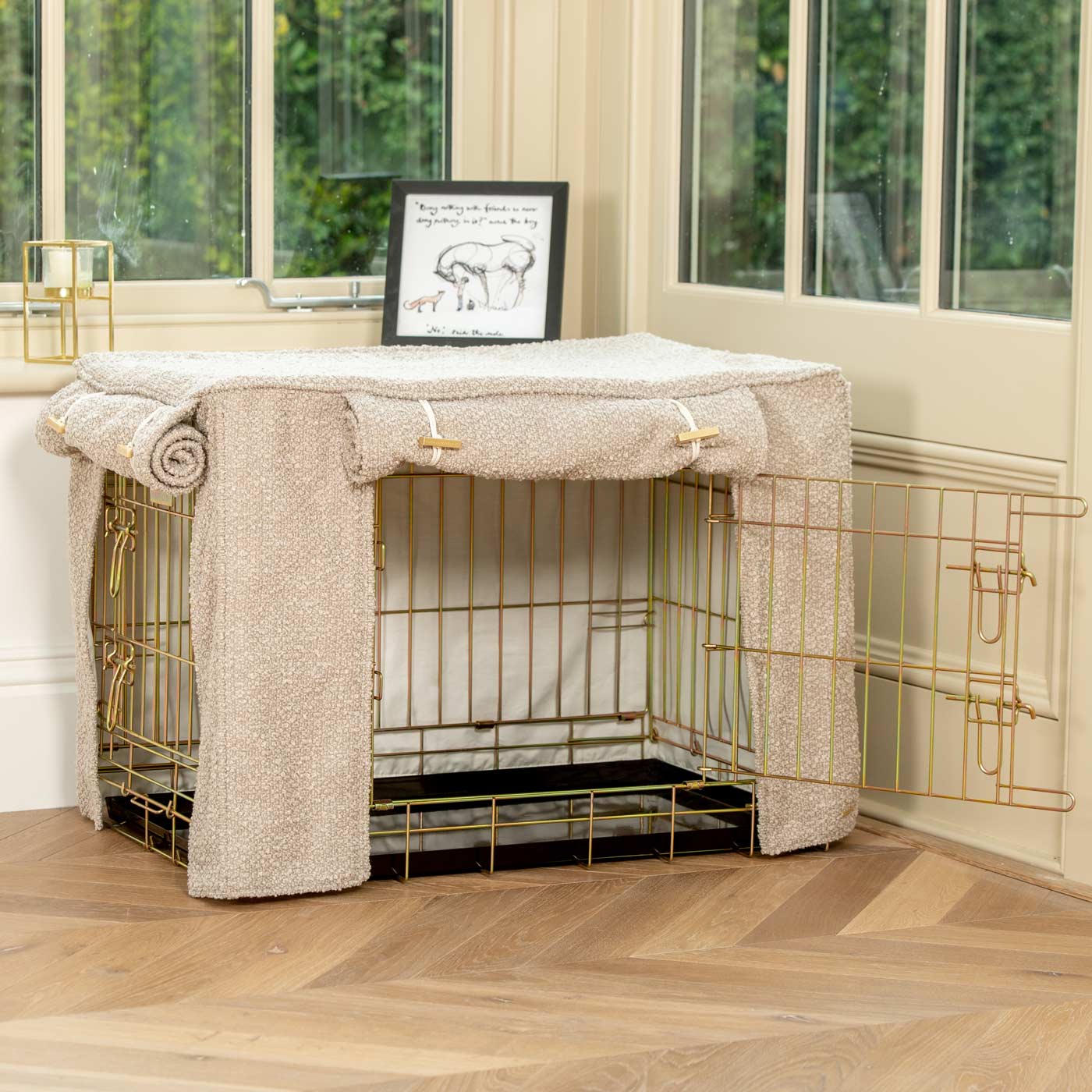 Dog Crate Cover in Mink Bouclé by Lords & Labradors